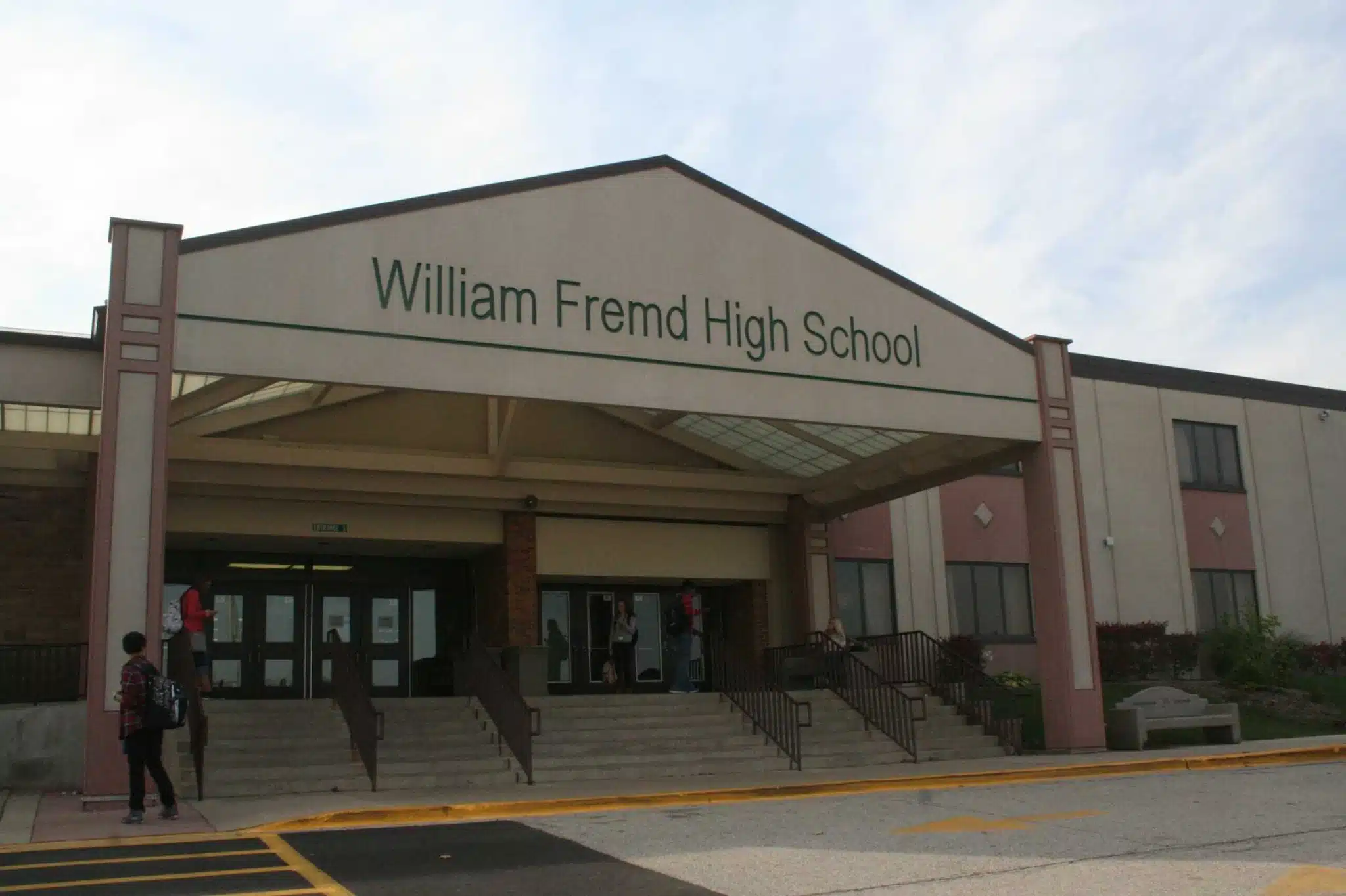 William Fremd High School exterior entrance in Palatine IL part of top-rated Township High School District 211